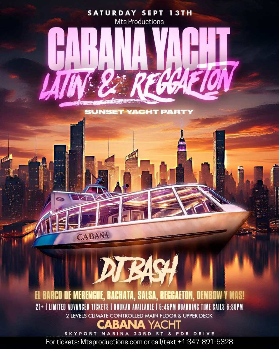 Buy tickets for Latin & Reggaeton Sunset Yacht Party NYC | Cabana Yacht Cruise Latin & Reggaeton Sunset Yacht Party NYC | Cabana Yacht Cruise