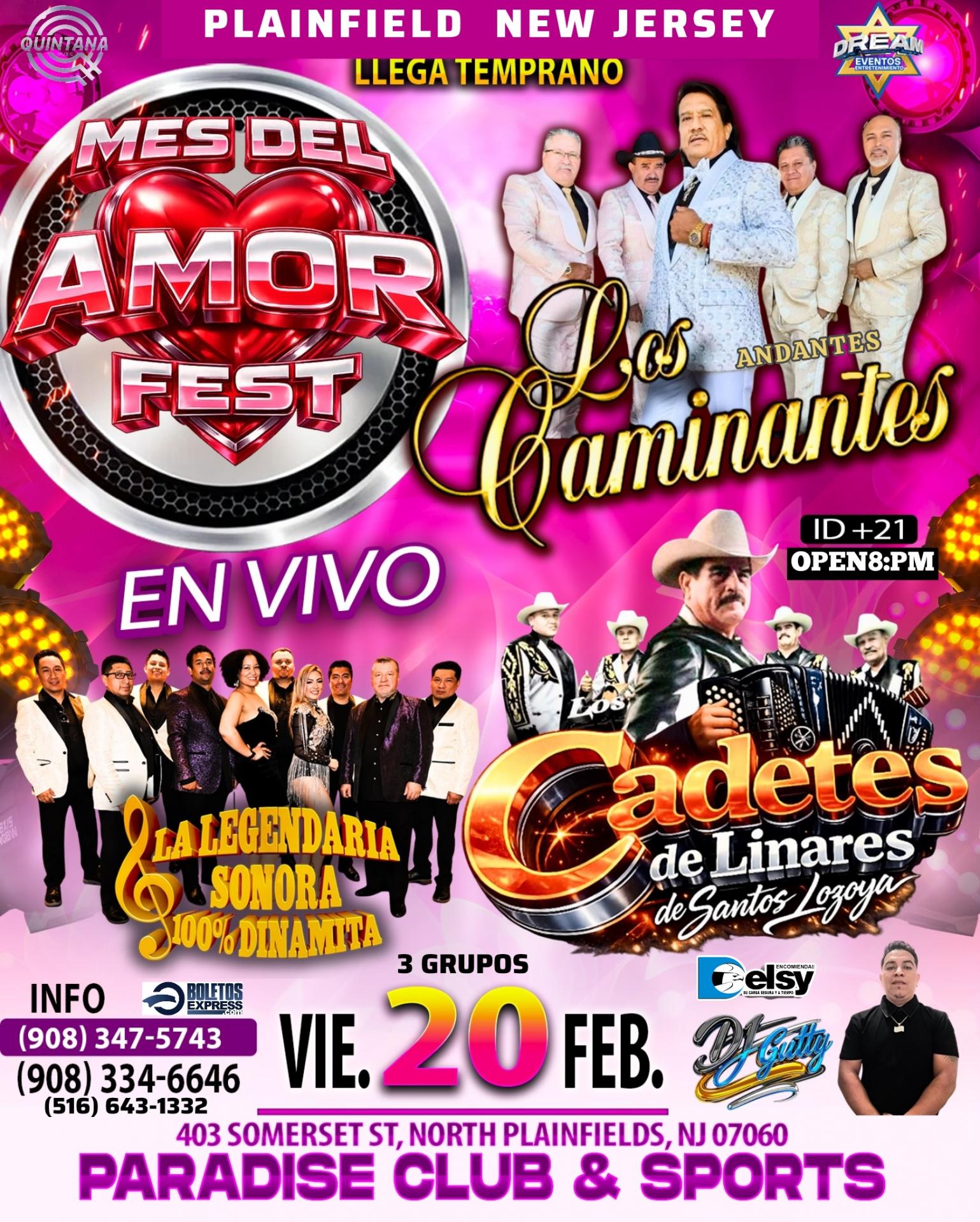 Buy tickets for Los Caminantes andantes / Cadetes de Linares / Sonora Dinamita , Mes del Amor ! Viernes 20 Febrero Los Caminantes andantes / Cadetes de Linares / Sonora Dinamita , Mes del Amor ! Viernes 20 Febrero