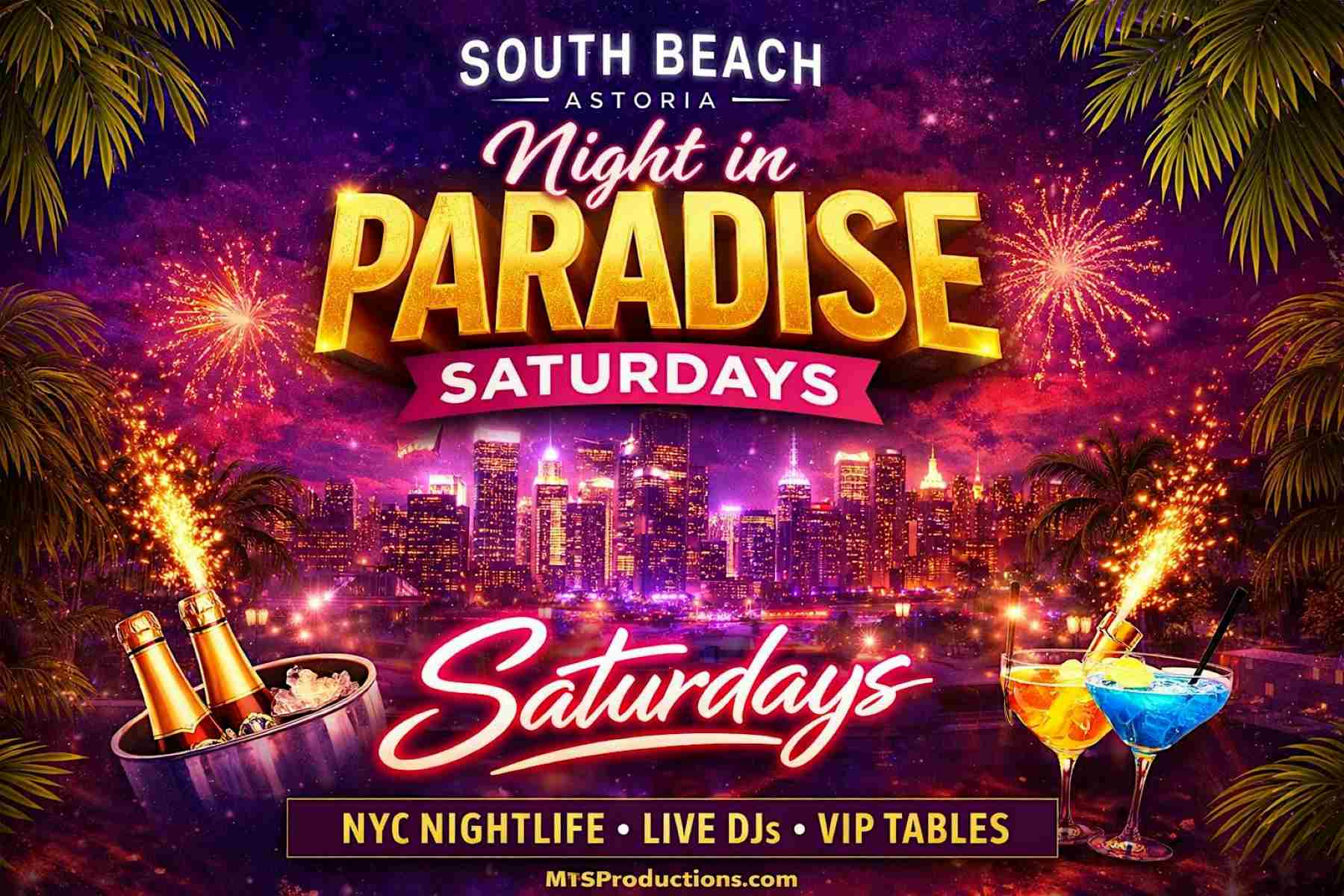 Buy tickets for Night in Paradise Saturdays at South Beach Astoria – Apr 18 Night in Paradise Saturdays at South Beach Astoria – Apr 18